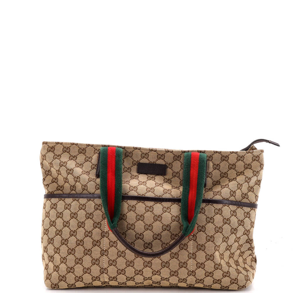Gucci Large Diaper Web Strap Tote GG Canvas